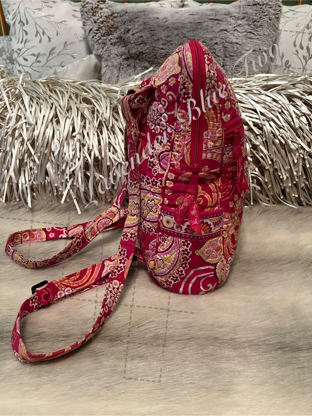 VERA BRADLEY Raspberry Fizz 2008 Zip Front Mini Backpack USA Zip Close Red Pink